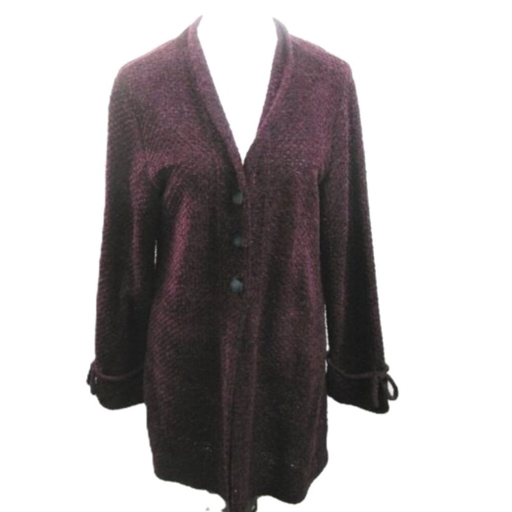 Vintage Monika Turtle Wine Long Button Front Cardigan Sweater Tie Cuff Sz Large
